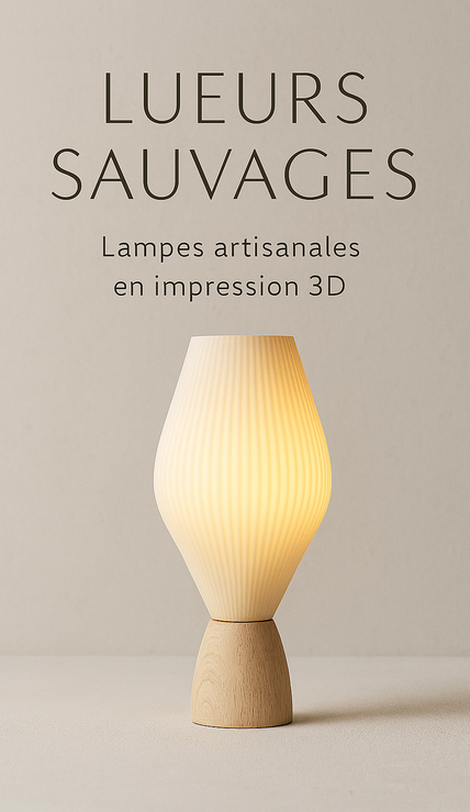 Lampe artisanale en impression 3D sur fond clair, collection Lueurs Sauvage - design